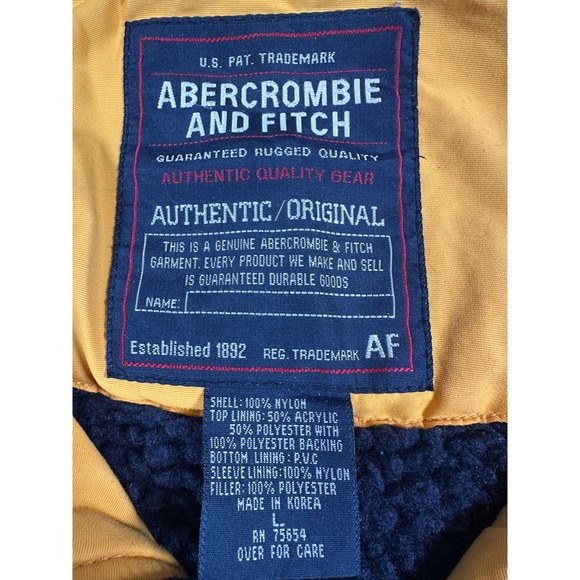 Abercrombie & Fitch Mustard Yellow Jacket Fleece Lined Y2K Preppy College Mens L - Picture 10 of 14